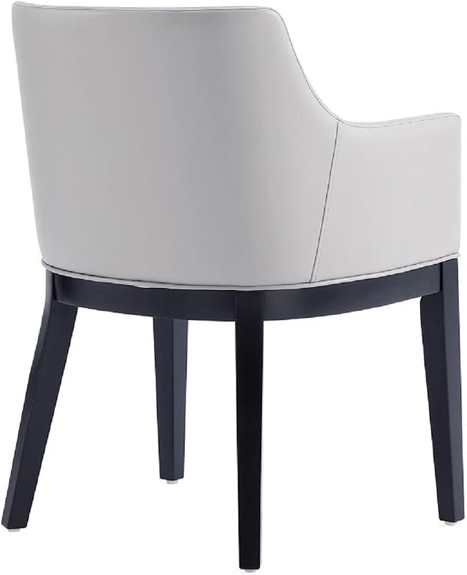 Manhattan Comfort Gansevoort Modern Faux Leather Dining Chair with Arms, Leatherette Upholstery on Solid Beech Wood Frame, Accent Furniture for Kitchen Table or Office, Set of 1, Light Grey