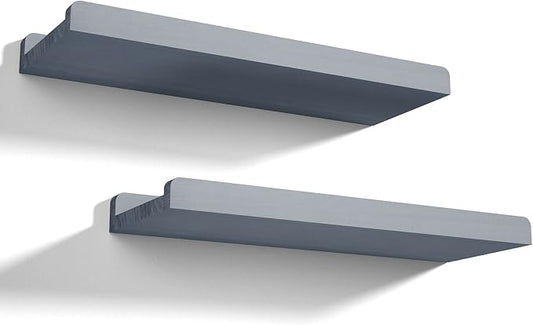 Love-KANKEI Floating Shelves Wall Mounted Set of 2, 17 Inch Rustic Wood Wall Shelves for Storage, Bedroom Living Room Bathroom Kitchen Office and More Weathered Grey