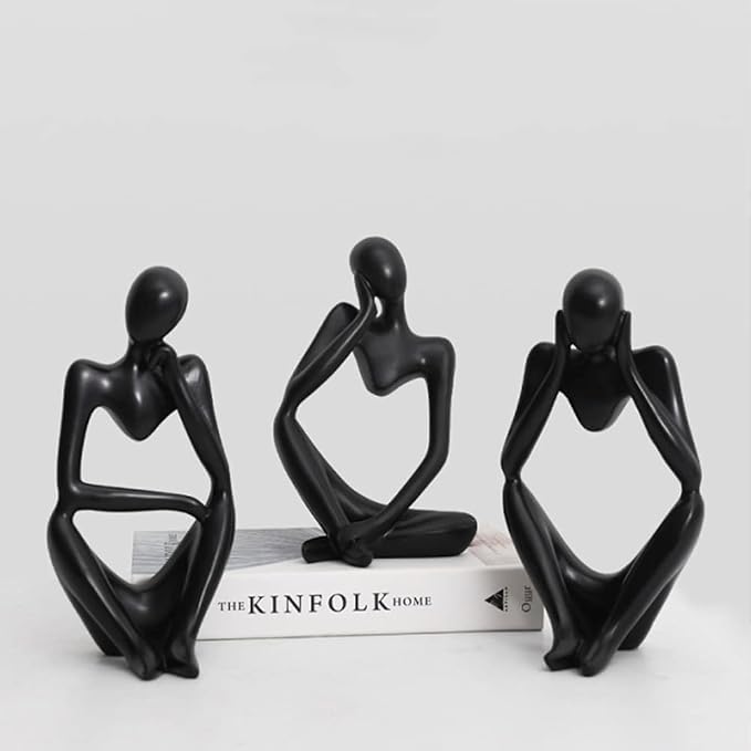 Asng Resin Thinker Style Abstract Sculpture Statue Collectible Figurines Home Office Bookshelf Desktop Decor (Black,Left, Small)