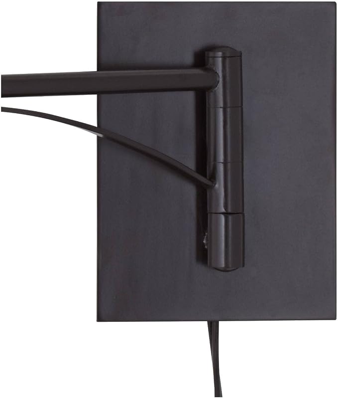 Franklin Iron Works Brinly Farmhouse Rustic Swing Arm Wall Lamps Set of 2 Matte Brown Metal Plug-in 12" Fixture Burlap Hardback Drum Shade for Bedroom Bedside Living Room Hallway Reading