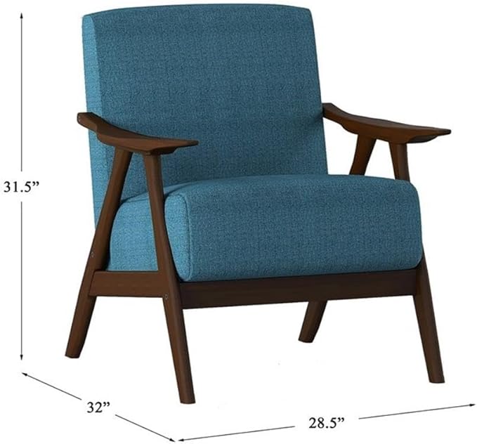 Lexicon Mid Century Modern Accent Chair with Solid Wood Frame in Walnut Finish, Upholstered Living Room Lounge Arm Chair, Thick and Comfy Innerspring Seat Cushion, Linen-Look Fabric, Blue