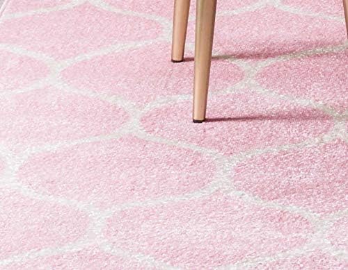 Unique Loom Trellis Frieze Collection Area Rug - Rounded (2' x 8' 8" Runner, Light Pink/ Ivory)