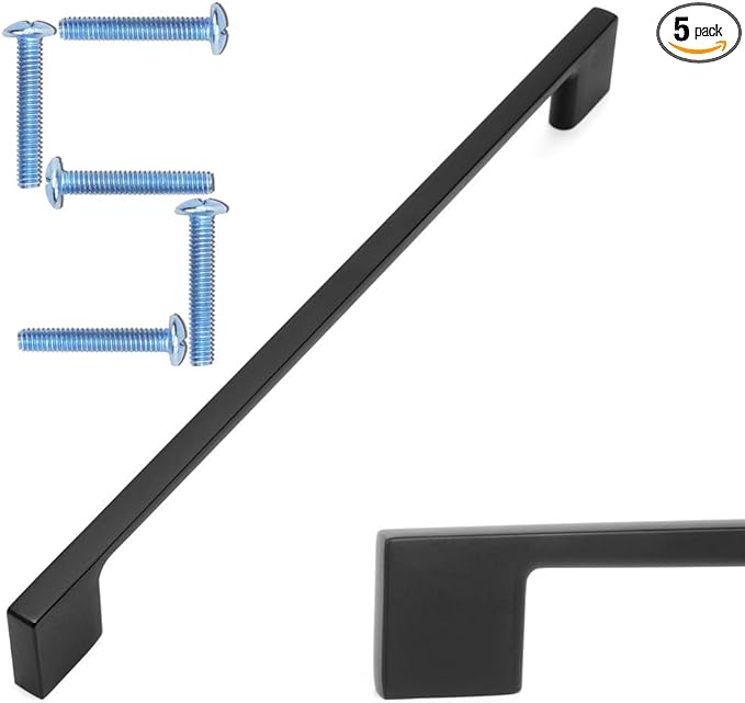 KOOFIZO 5 Pack 8-4/5 Inch Matte Black Kitchen Cabinet Pulls Black Cabinet Handles Black Cabinet Hardware for Kitchen Cabinets Drawer P01 Dresser Cupboard Bedroom Bathroom