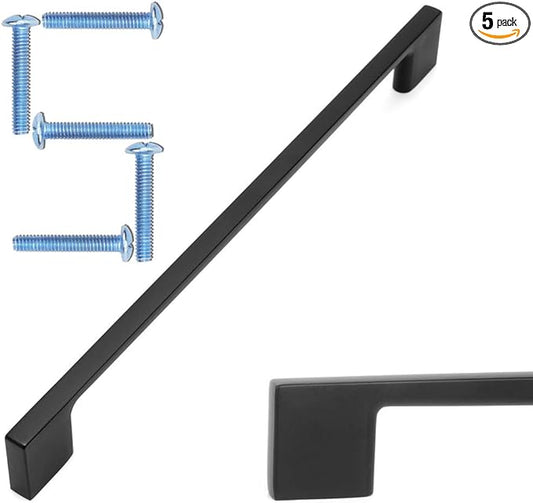 KOOFIZO 5 Pack 8-4/5 Inch Matte Black Kitchen Cabinet Pulls Black Cabinet Handles Black Cabinet Hardware for Kitchen Cabinets Drawer P01 Dresser Cupboard Bedroom Bathroom