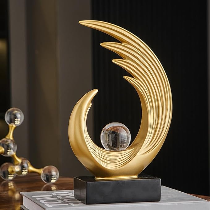 Modern Abstract Art Sculptures, Gold Entryway Table Accents, Black Shelf Decor Accents, Abstract Art Resin Sculpture for Dining Room, Office & Coffee Table – Centerpiece Fireplace Decor (Gold)