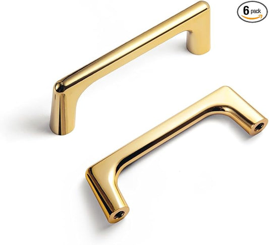 Goo-Ki Polished Rich Gold Cabinet Pulls with 3'' Hole Centers, Modern Style Zinc Alloy Cabinet Handles for Dresser,Wardrobe,Cupboard- 6 Pack……
