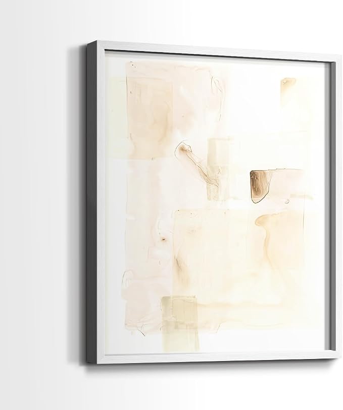 Renditions Gallery Set of 2 Peel & Stick Framed Prints, Abstract Wall Art, Mixed Handmade Oil Painting Wall Decor, Re-Stickable - Ready to Hang - 22"x28" - White Frame LT588