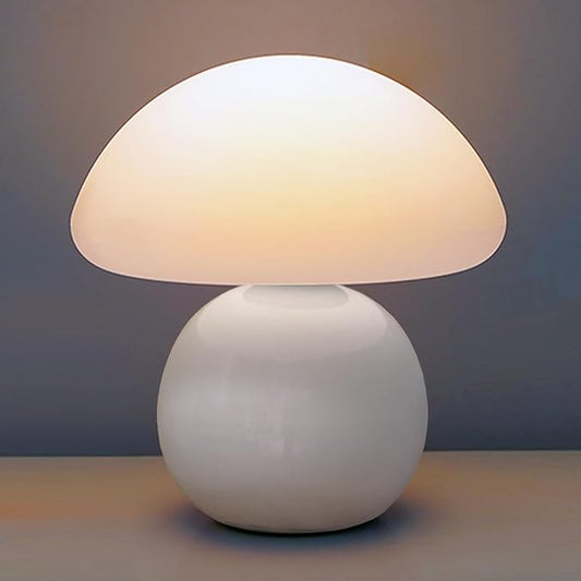 Cute Small Mushroom Lamp, PE Lampshade, Ceramic Base, Adjustable Light Color and Brightness with Power-Off Memory, Safe USB Powered, LED Mushroom Light for Bedroom Living Room (White)