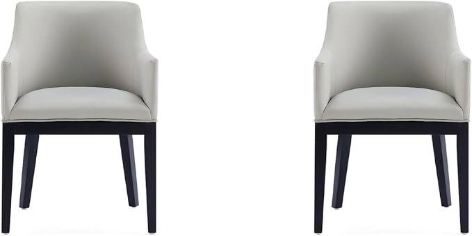 Manhattan Comfort Gansevoort Modern Faux Leather Dining Chair with Arms, Leatherette Upholstery on Solid Beech Wood Frame, Accent Furniture for Kitchen Table or Office, Set of 2, Stone Grey