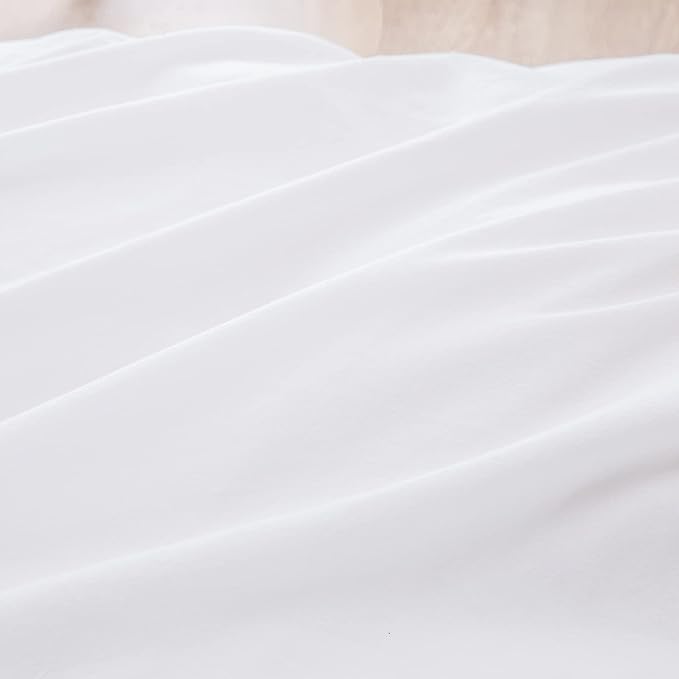 BESTOUCH Duvet Cover Set 100% Washed Cotton Linen Feel Super Soft Comfortable Chic Lightweight 3 PCs Home Bedding Set Solid Bright White King