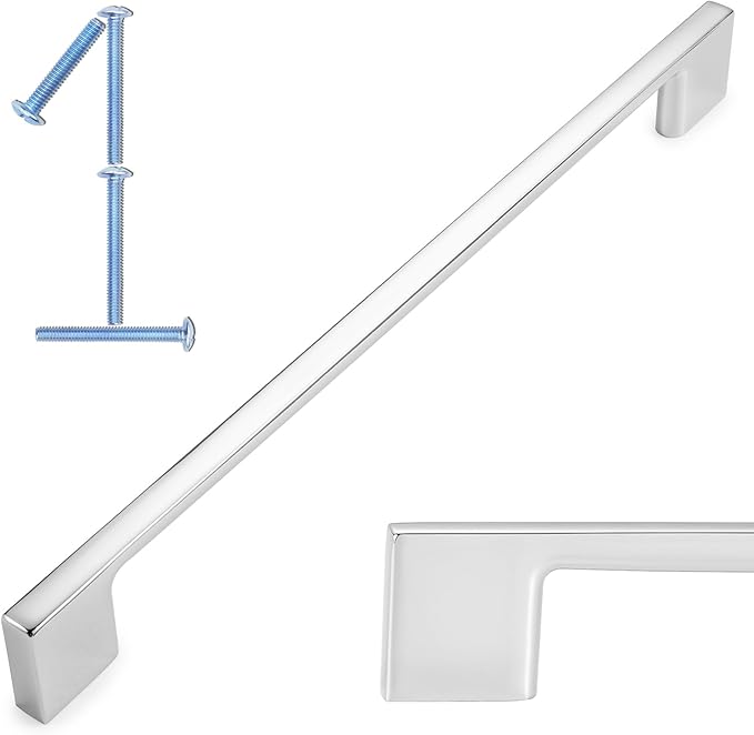 KOOFIZO 1 Pack 8-4/5 Inch Polished Chrome Kitchen Cabinet Pulls Chrome Cabinet Handles Chrome Cabinet Hardware for Kitchen Cabinets Drawer P01 Dresser Cupboard Bedroom Bathroom