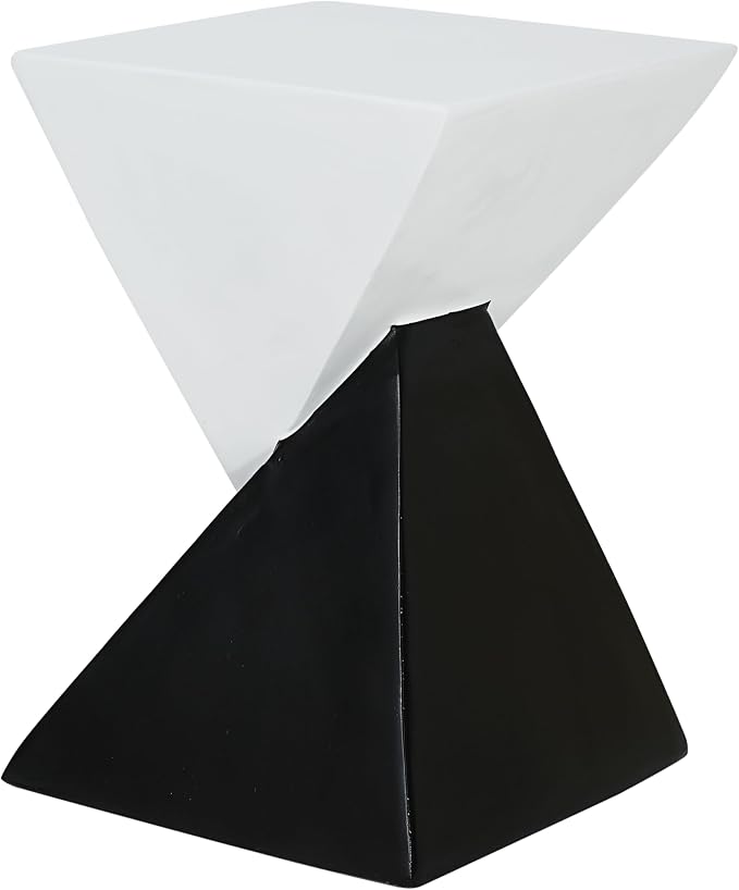 ø12.5'' Square Hourglass Side Table End Table for Living Room, Modern Retro Style, Magnesium Oxide & Light Weight for Indoor & Outdoor, No Assembly, Wood Grain, Black & White