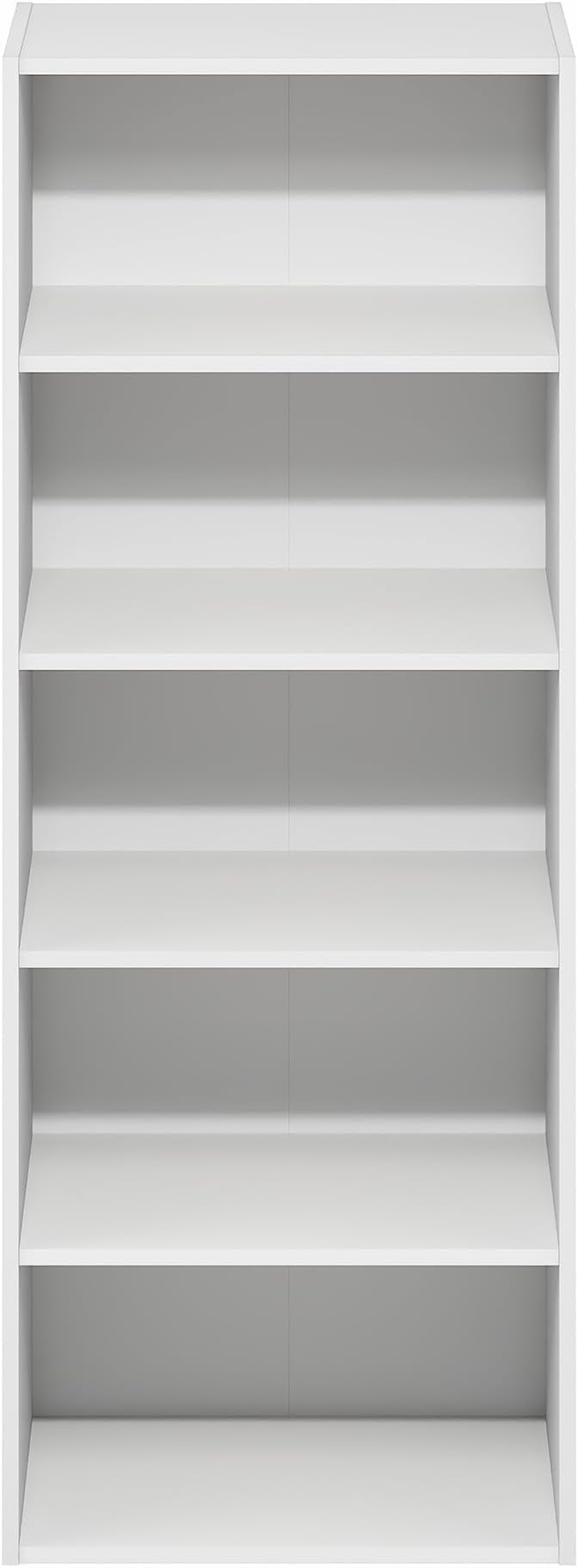Furinno Basic Book Shelf, 5-Tier Bookshelf, Storage Organizer Bookcase with Open Shelf, 11 x 17 x 44, for Living Room, Bedroom, Home Office, White
