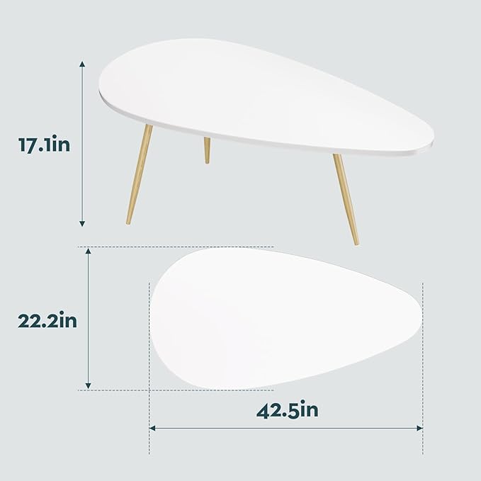 SAYGOER Modern Coffee Table White Oval Coffee Tables for Living Room Simple Center Table for Small Space Home Office Easy Assembly 22.2" D x 42.5" W x 17.1" H, White