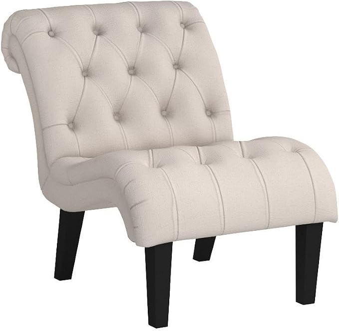 Accent Chairs Set of 2 Mid Century Modern Tufted Upholstered Chair for Living Room Bedroom Curved Armless Side Chairs with Wood Legs Linen Fabric
