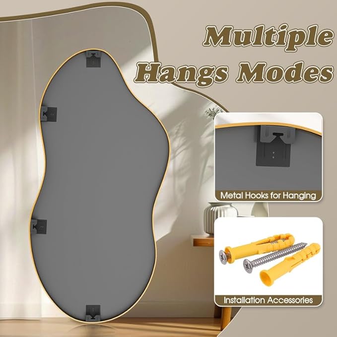 Irregular Wall Mirror 24×46 Inch Wall Mirrors Decorative Gold Modern Asymmetrical Abstract Mirror for Bathroom Bedroom Living Room Entryway Hallway
