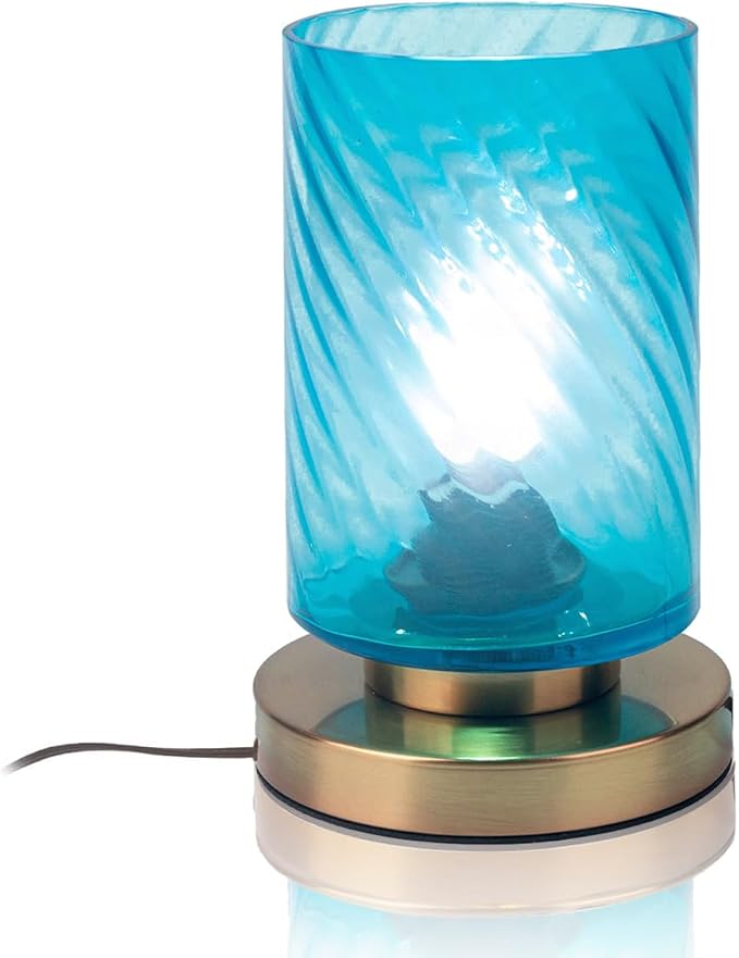 Modern Bedside lamp Gold Table lamp mid Century Modern Table lamp with Blue Glass Shade mini nightstand Lamps Small Desk lamp for Bedroom Living Room Office end Table