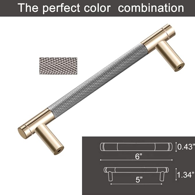 2 Pack 5 Inch 128 mm Barrel Cabinet Pulls Gold and Grey Cupboard Aluminum Handles Drawer Pull Cabinet Handles Cabinet Handles