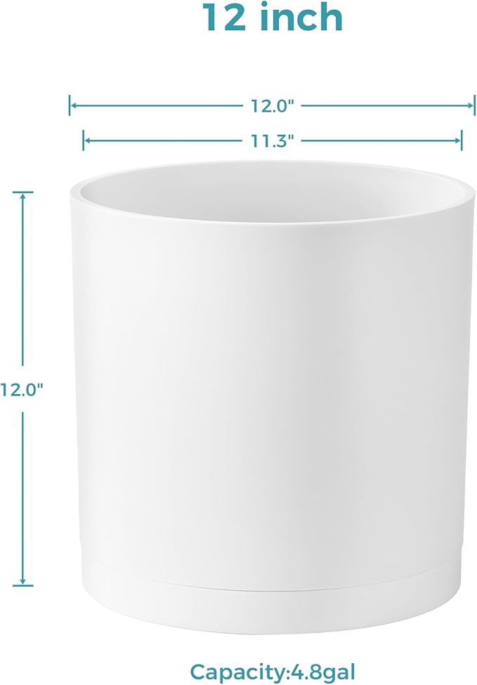 FaithLand 12-Inch White Planter & Mid-Century Plant Stand Bundle