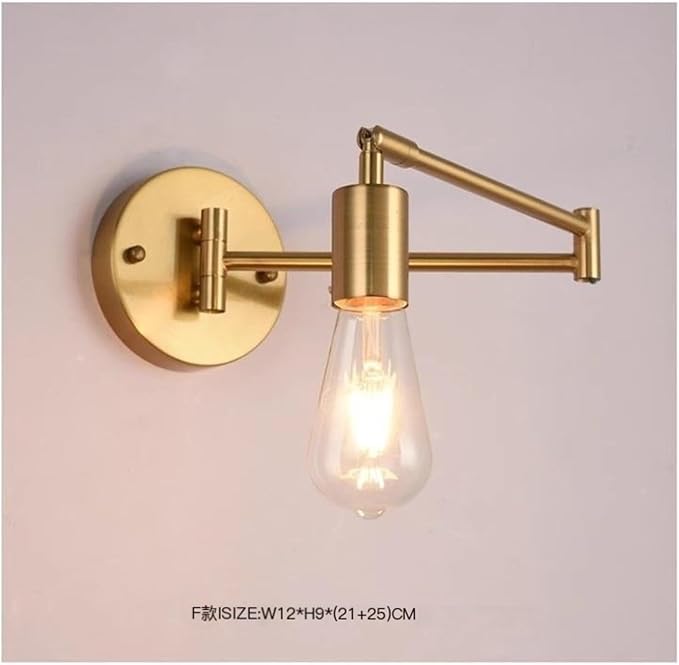 Folding Wall Lamp Retro Rocker Arm Wall Lamp Bedroom Bedside Lamp Iron + Glass Art Living Room Study Reading Wall Sconce Swing Arm Adjustable Vintage Wall Mount Light Sconce (Color : F)