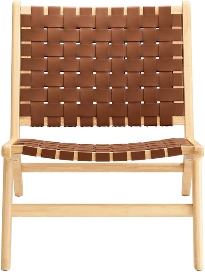 Modway Saoirse Faux Leather Wood Accent Lounge Chair in Natural Brown