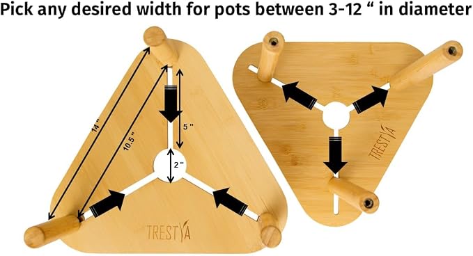 Adjustable Plant Stand for Indoor Pots – Bamboo Wood, Height & Width Adjustable (No Tools Needed), Fits Small & Large Pots Sizes 3 to 12 inches (Not Included), Mid-Century Modern Style