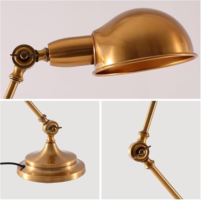 Vintage Desk Lamp Swing Arm Reading Light Adjustable Goose Neck Architect Table Bedroom Nightstand Bedside for Home(Gold)