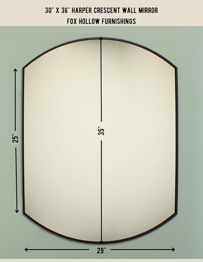 Harper Crescent Wall Mirror 30”x36” Over Sink Bathroom Mirror, Tempered Glass “Silver” Vanity Mirror, Great for Hallway/Entryway/Bedroom, Hangs Horizontal/Portrait/Vertical/Landscape, Brushed Nicke