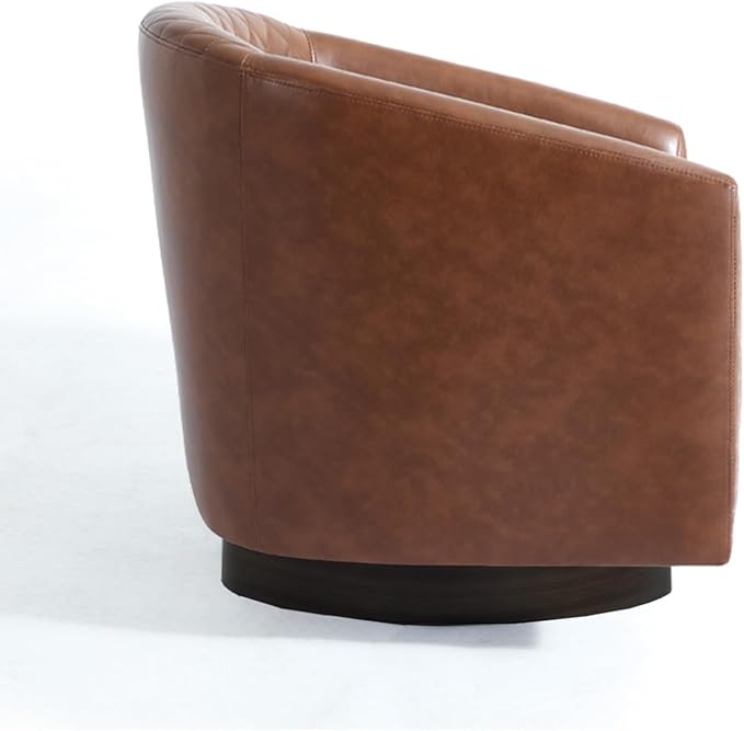 UIXE Faux Leather Swivel Barrel Accent Chairs Set of 2, Upholstered Armchair Club Chair for Living Room, Round Comfy Single Sofa Bedroom Side Reading Seat - Brown