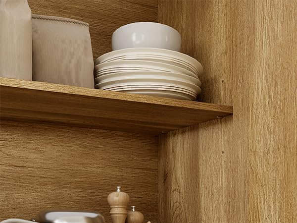 Sideboards Buffet Cabinet 3 in 1 Wide Credenza Buffet Table with Adjustable Shelf, Modern Kitchen Accent Cabinet with Storage Compartments for Dining Room Living Room, Hallway, Oak Brown