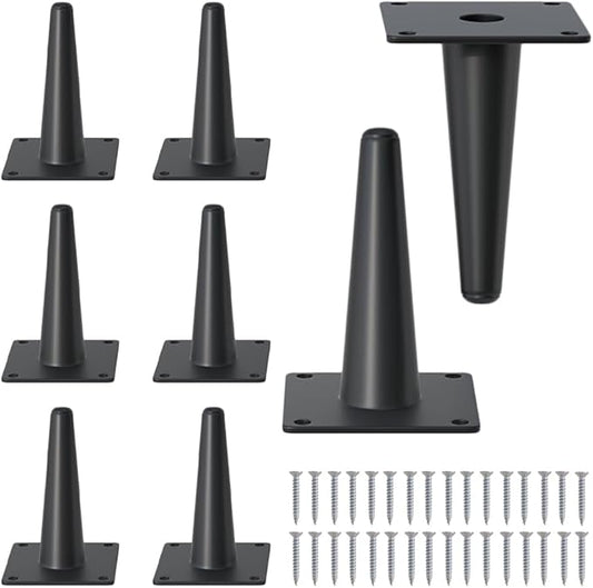 FIVEPEARS 8 PCS 4 Inch Heavy Duty Matte Black Metal Angled Taper Tapered Legs Set for Furniture, Mid Century Modern Style Feets for Coffee Table Couch Sofa Cabinet Chair Dresser Bed Desk Credenza