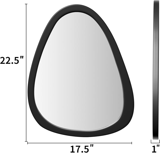 22.5" x 17.5" Irregular Wall Mirror, Black Wooden Framed Mirror, Asymmetrical Wall Mirror for Living Room Bedroom Bathroom Entryway, Small Modern Decorative Hanging Hook Style Mirror