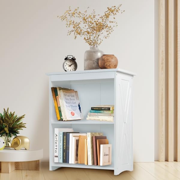 Rustic Bedside Table with Storage Shelf, Wood End Table for Bedroom & Living Room, Narrow Farmhouse Side Table, Modern Nightstand for Bedroom, Living Room and Office (White)
