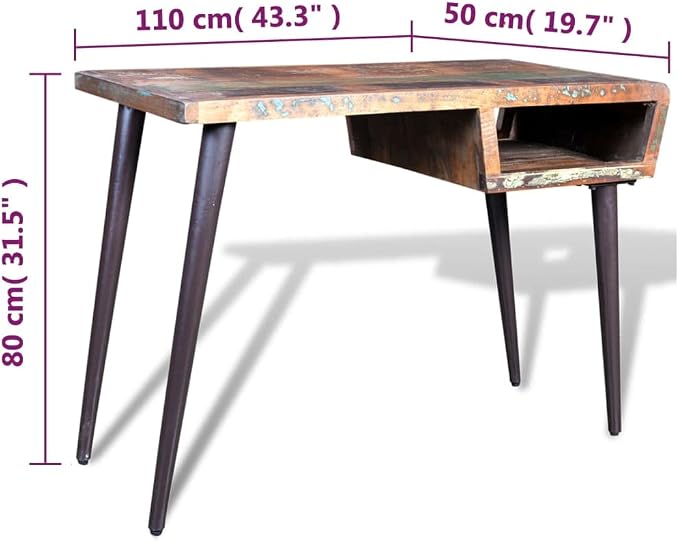 Reclaimed Wood Desk with Iron Legs, Solid Wood Table, Compact Design with Storage Compartment, Suitable for Office, Home, Gaming, Standing Workstation, Modern Writing Table