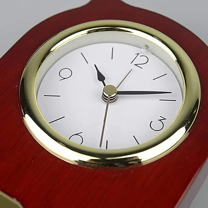 Table Clock Classic Desk Alarm Wood Desk Archway Small shelf clock with Silver Base. Retro Style small table clock, Modern Arched Shaped Clock,Low-Gloss Rosewood Hall Finish, Brass Finish Metal Bass.