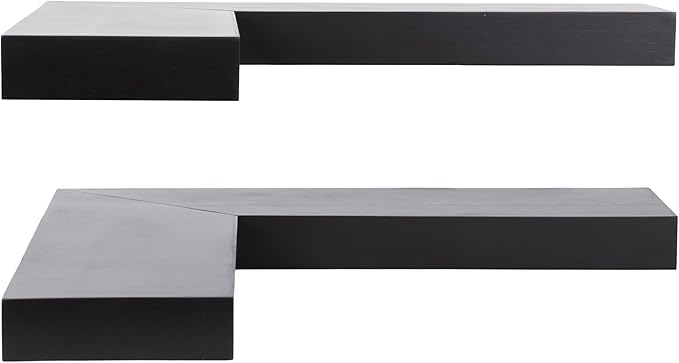 Kate and Laurel Havlock Modern Wood Two-Piece Floating Corner Shelf Set, 26 x 8 x 3, Black, Wooden Corner Kitchen Shelving with Unique Geometric Shape for Living Room Decor or Entryway Storage