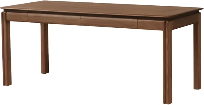 100% Solid Wood Desk, Mid Century Modern Walnut Finish Home Office Computer Writing Desk with Drawers Perfect for Study & Living Room 55.11" W