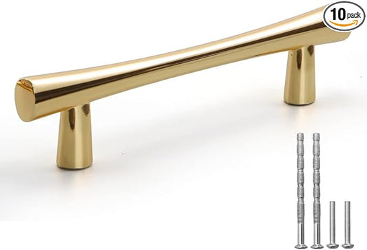 YAGU 10 Pack Bright Gold Cabinet Pulls, 3.75 Inch Hole Center Polished Brass Kitchen Drawer Handles Zinc Alloy Furniture Hardware for Bathroom Cupboard Dresser Closet