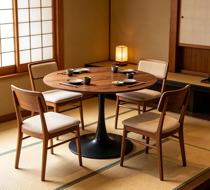 Round Tulip Dining Table, Walnut Tulip Table with 0.8" Thickened Tabletop, 42.1 inches Dining Pedestal Table, Tulip Shape Table for Dining Room, Office, Cafe