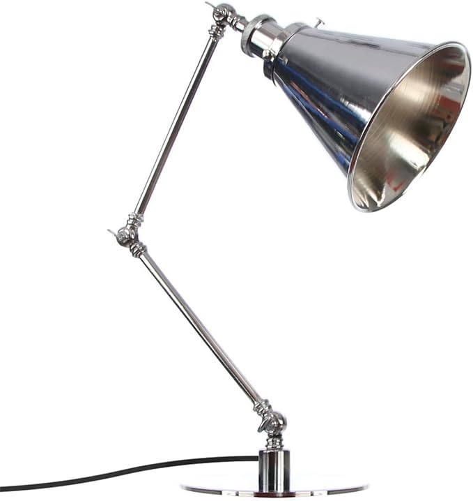 Makeup Vintage Desk Lamp, Industrial Metal Task Table Lamp with Adjustable Swing Arm, Bedroom Bedside Night Light Cafe Antique Reading Lighting,Chrome