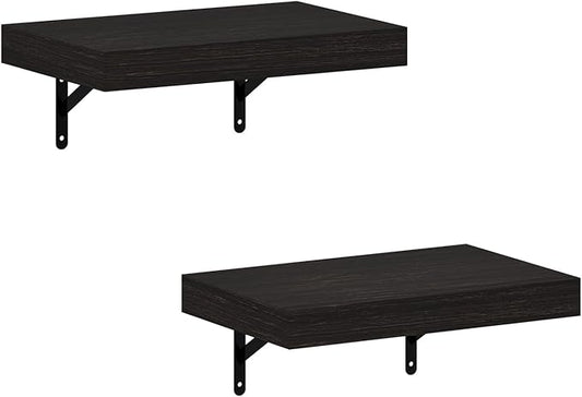 Furinno Tanna Floating Shelves for Wall Set of 2, 15-Inch Wall Shelf, Triple Thick Floating Mounted Shelf, for Bathroom, Home Office, Living Room, Tobacco Oak