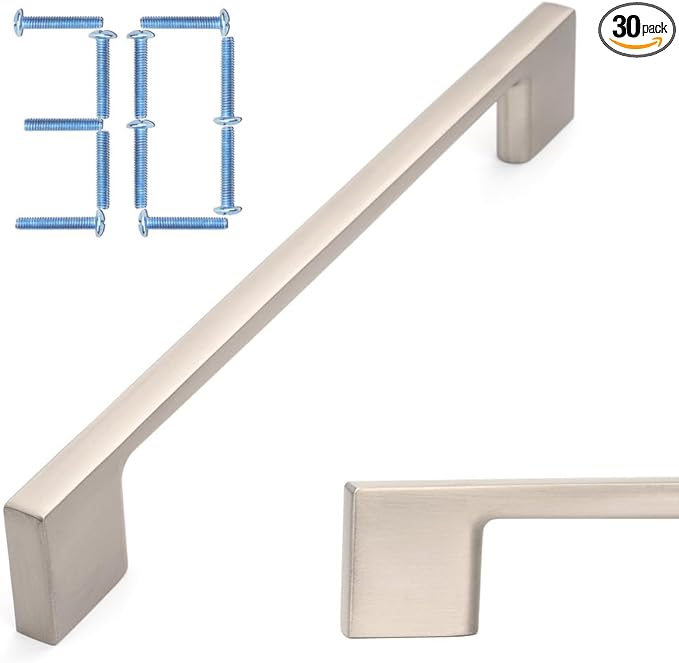 KOOFIZO 30 Pack 6-1/4 Inch Brushed Nickel Kitchen Cabinet Pulls Stain Nickel Cabinet Handles Silver Cabinet Hardware for Kitchen Cabinets Drawer P01 Dresser Cupboard Bedroom Bathroom