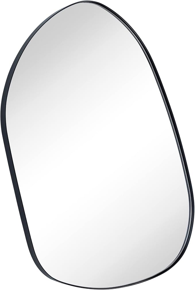 36 x 26 Matt Black Irregular Mirror Asymmetrical Accent Metal Framed Accent Mirror for Bathroom Vanity, Entryway or Living Room