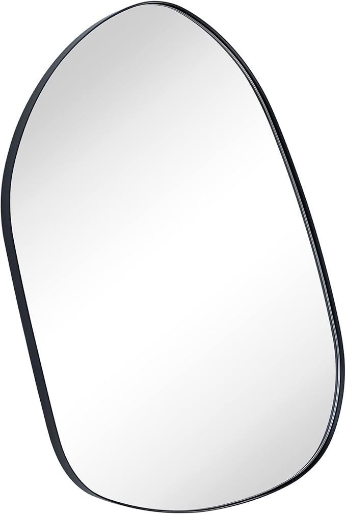 22 x 30 Black Asymmetrical Irregular Mirror Matt Black Metal Framed Accent Mirror for Bathroom Vanity, Entryway or Living Room