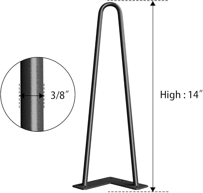 SMARTSTANDARD 14 Inch Heavy Duty Hairpin Furniture Legs, Metal Home DIY Projects for Nightstand, Coffee Table, Desk, etc with Rubber Floor Protectors Black 4PCS