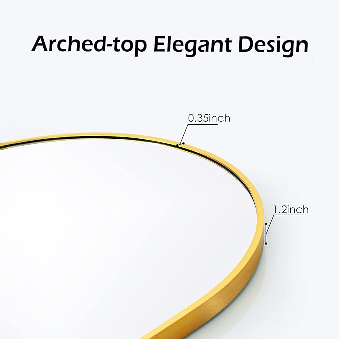 HARRITPURE Wall Mounted Mirror Arch Mirror for Bathroom,Vanity Mirror Aluminum Alloy Metal Frame Home Decor for Bathroom Bedroom Living Room Entryway (Gold-2Pcs, 24"*36")