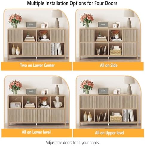 FATORRI 8 Cube Bookshelf with 4 Doors and 5 Cube Bookcase for Home Office (Light Walnut)