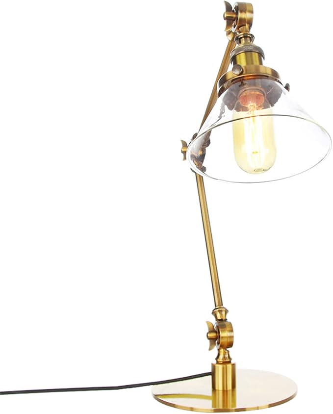 Table Lamp, Adjustable Swing Arm Metal Desk Lamp with Clear Glass Shade, Vintage E26 Reading Light for Bedroom or Bedside