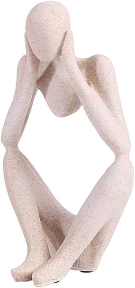 Asng Sandstone Resin Thinker Style Abstract Sculpture Statue Collectible Figurines Home Office Bookshelf Desktop Decor (Sandstone,Think Deeply, Small)