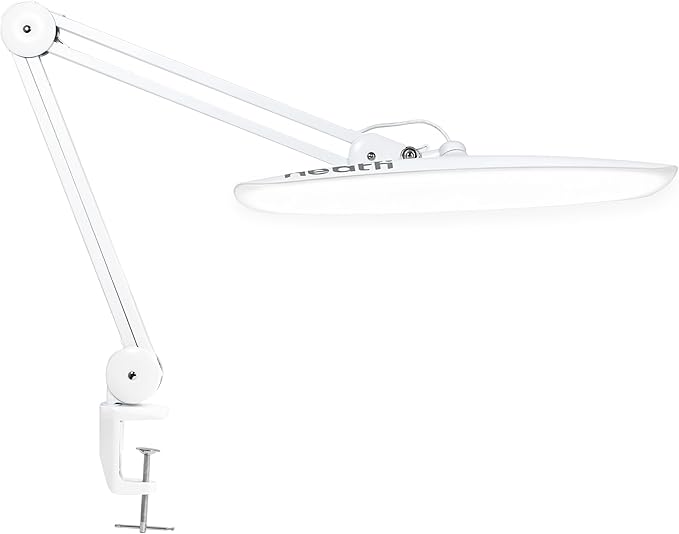 Neatfi XL Nail Desk Lamp with Clamp, 2200 Lumens, 20-Inch Wide Head, Dimmable 4 Levels, 6500K, LED Task Light for Manicure Table, Crafts, Workbench, Office (Non-CCT, White)